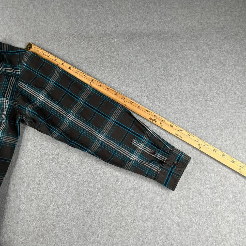 Quiksilver Shirt Youth Large Gray Blue Plaid Casual Pocket Beach Button Down